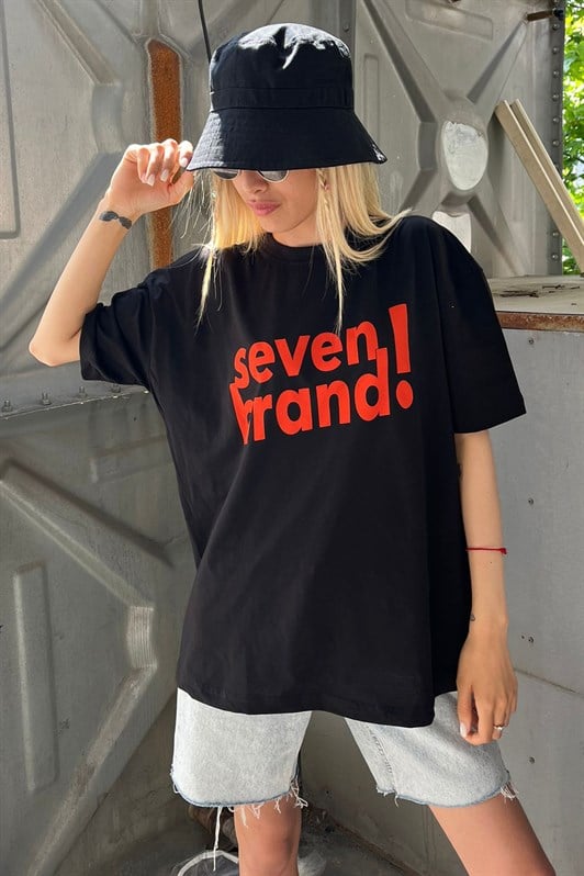 Siyah Baskılı Oversize Kadın Tişört MG1489