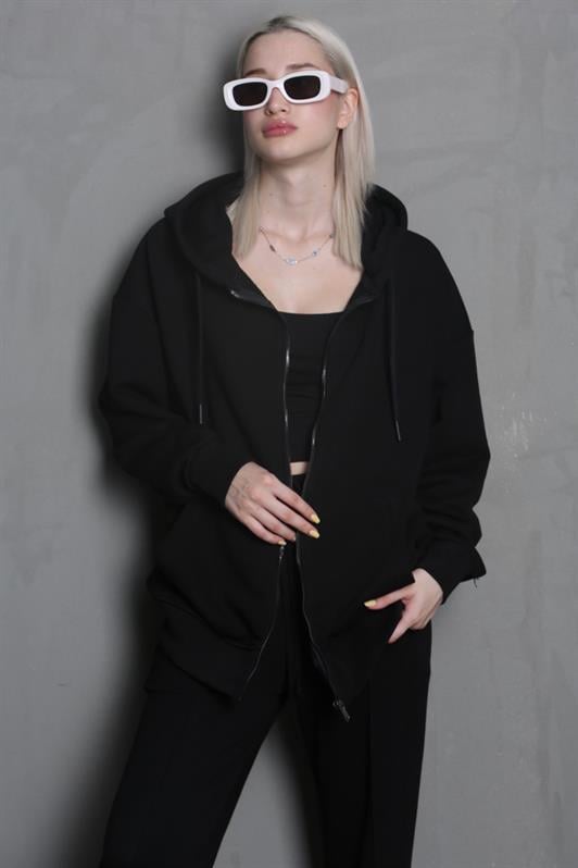 Siyah Kapüşonlu Basic Kadın Sweatshirt MG1900