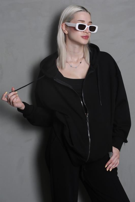 Siyah Kapüşonlu Basic Kadın Sweatshirt MG1900