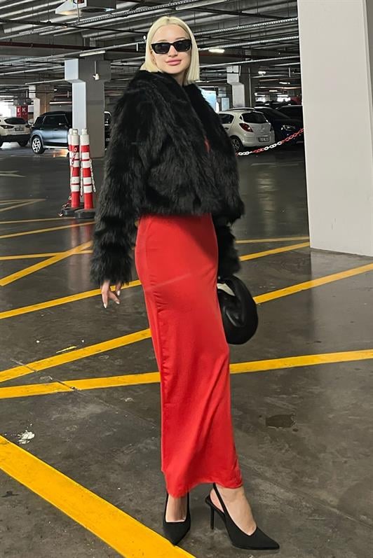 Siyah Kruvaze Yaka Yumuşak Doku Astarlı Kadın Kürk MG2175