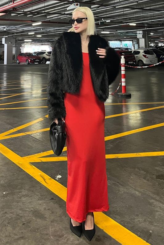 Siyah Kruvaze Yaka Yumuşak Doku Astarlı Kadın Kürk MG2175