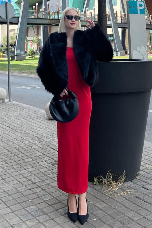 Siyah Kruvaze Yaka Yumuşak Doku Astarlı Kadın Kürk MG2175