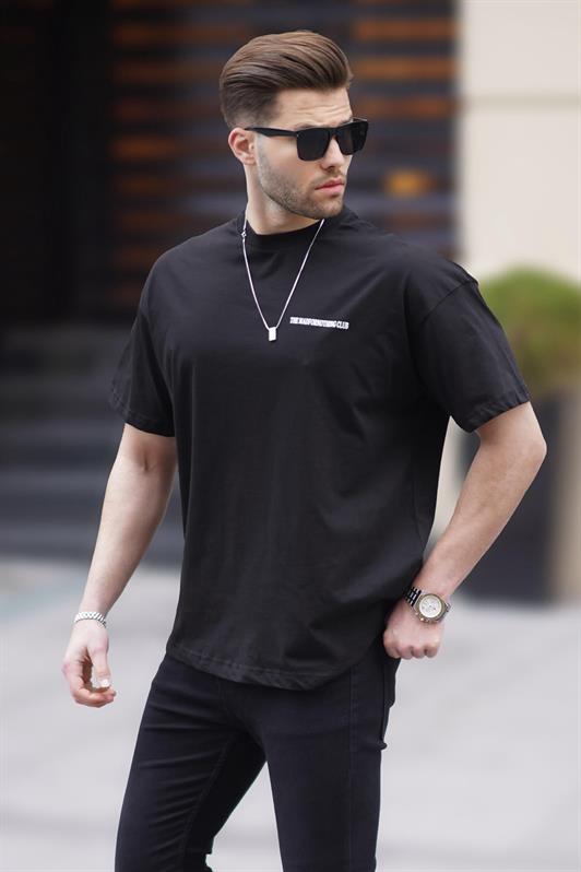Siyah Oversize Baskılı Erkek Tişört 6192