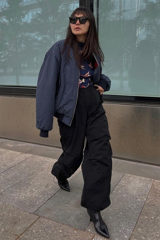 Siyah Paraşüt Jogger Kadın Pantolon MG1726