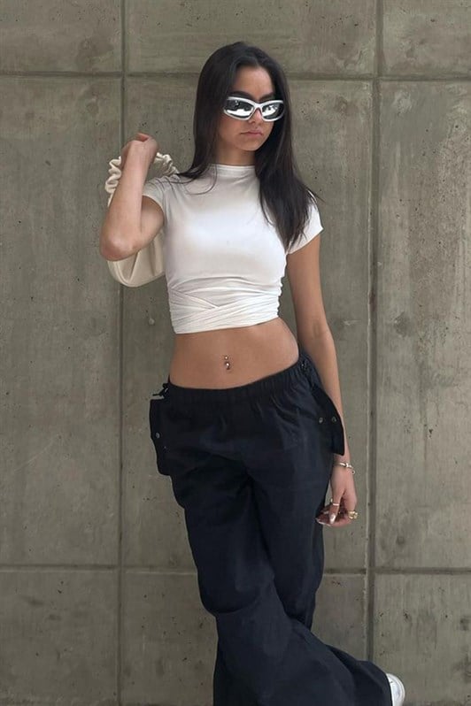 Siyah Paraşüt Jogger Kadın Pantolon MG1726