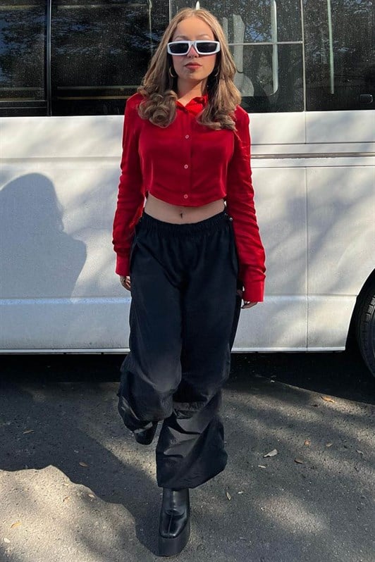 Siyah Paraşüt Jogger Kadın Pantolon MG1726