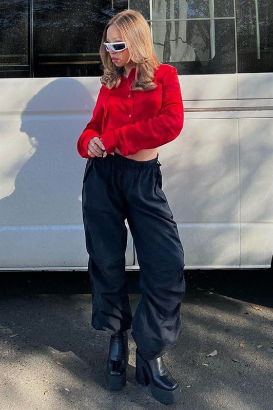 Siyah Paraşüt Jogger Kadın Pantolon MG1726