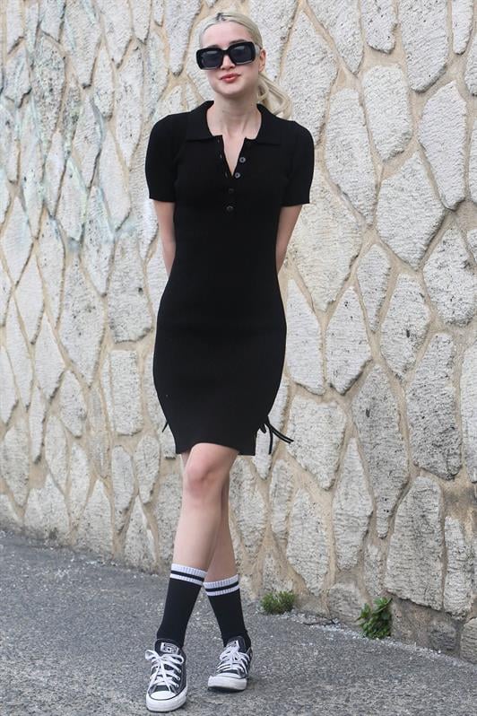 Siyah Polo Yaka Mini Kadın Elbise MG1736