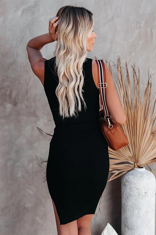 Siyah Sıfır Kol Mini Basic Elbise MG1727