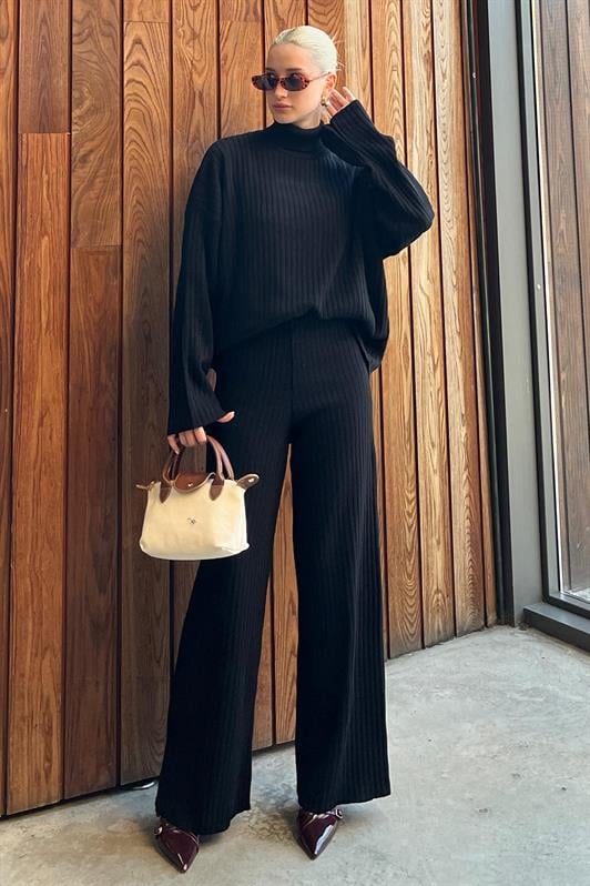 Siyah Uzun Kollu Triko Kazak Pantolon İkili Takım MG2173