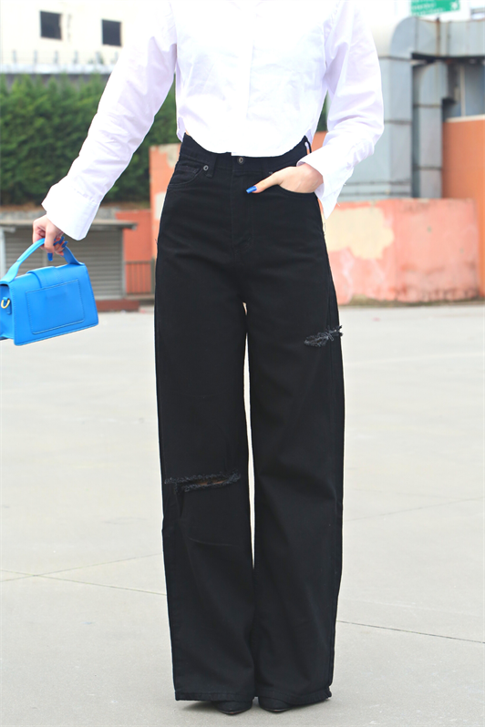 Siyah Yırtık Detaylı Kadın Palazzo Jean MG1560