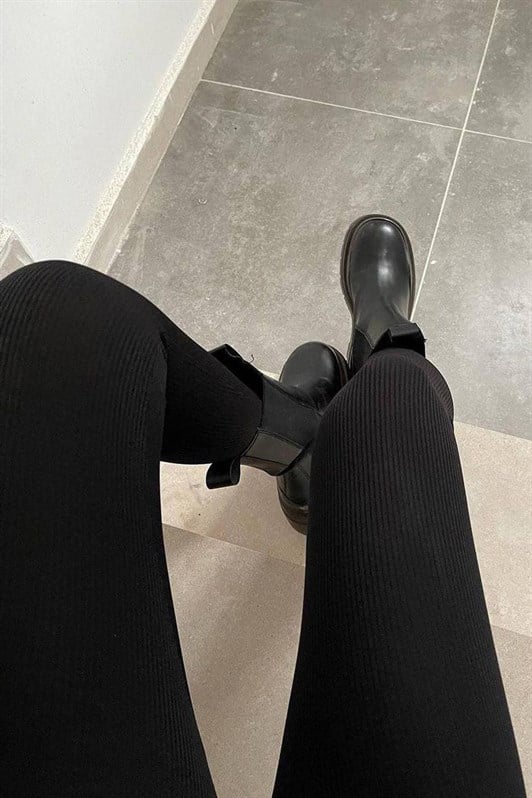 Siyah Yüksek Bel Kadın Fitilli Tayt MG1625