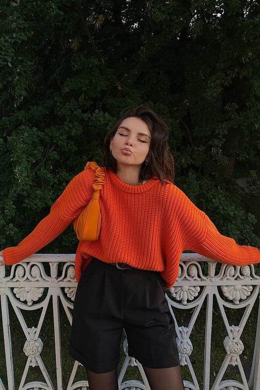 Turuncu Bisiklet Yaka Basic Kadın Kazak MG1264