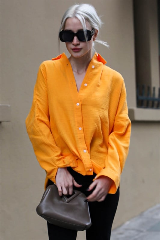 Turuncu Muslin Kumaş Basic Kadın Gömlek MG1660