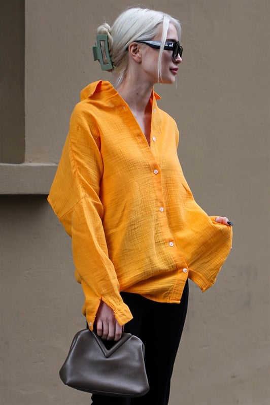 Turuncu Muslin Kumaş Basic Kadın Gömlek MG1660