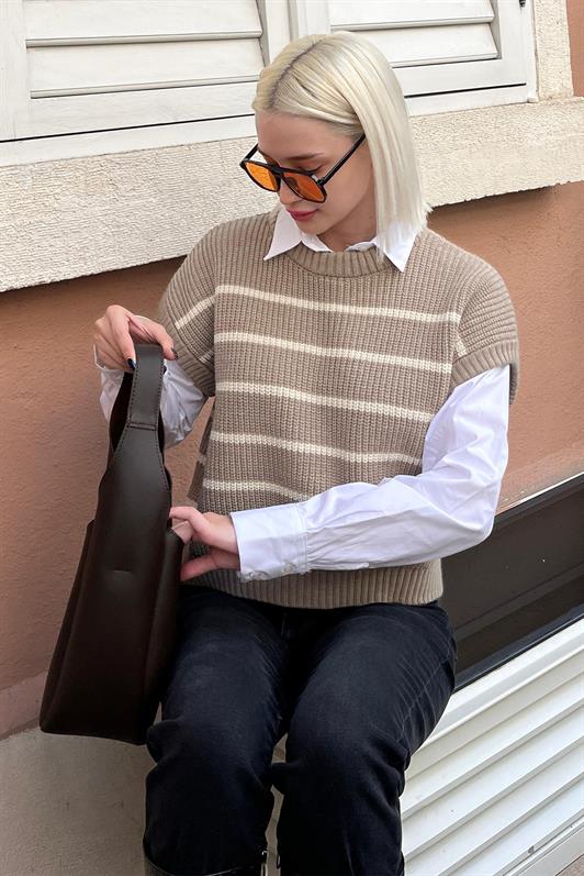 Vizon Çizgili Triko Süveter MG2159