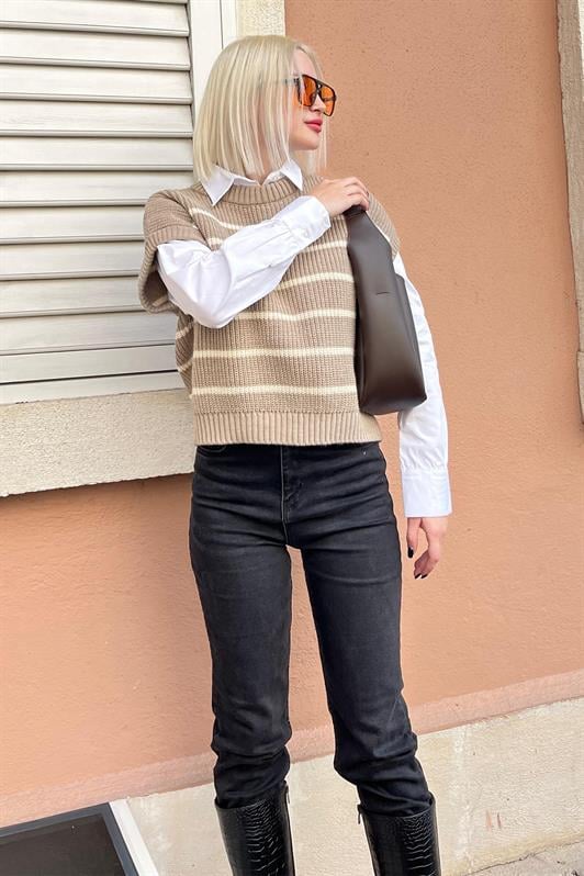 Vizon Çizgili Triko Süveter MG2159