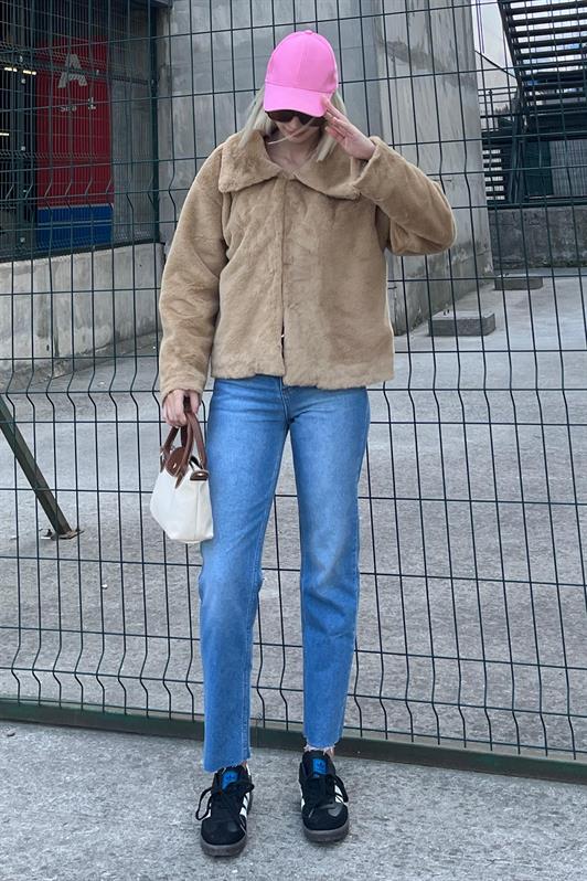 Vizon Yakalı Yumuşak Dokulu Astarlı Kadın Peluş Kürk MG2178