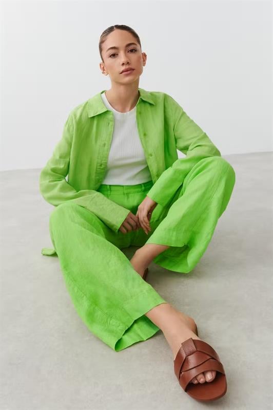 Yeşil Kemerli Bol Paça Kadın Pantolon MG2021