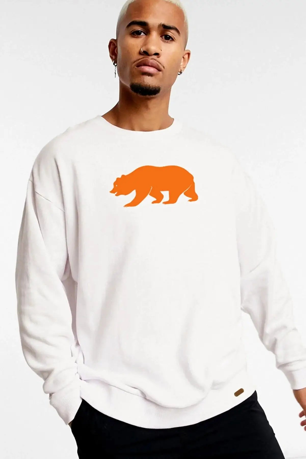 Orange Bear Oversize Erkek Sweatshirt - PΛSΛGE