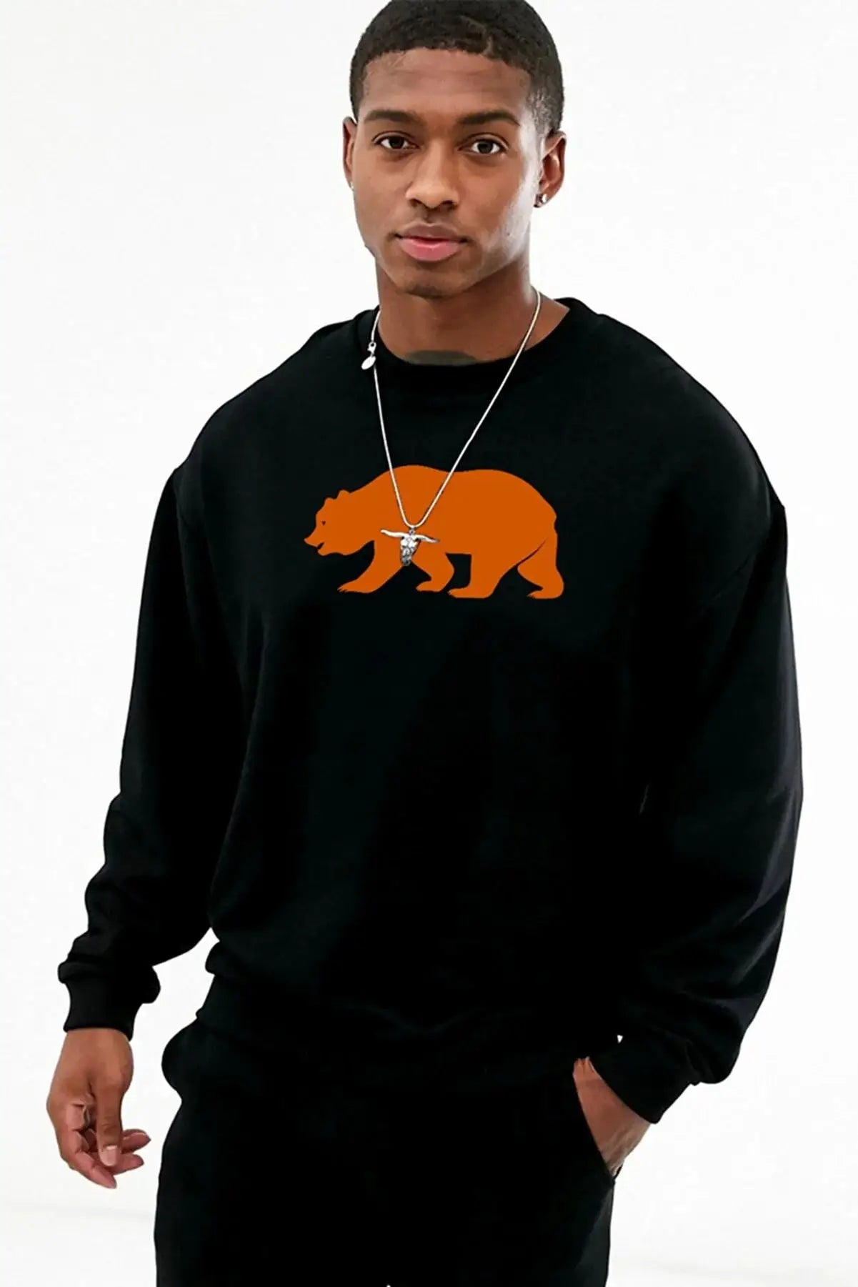 Orange Bear Oversize Erkek Sweatshirt - PΛSΛGE