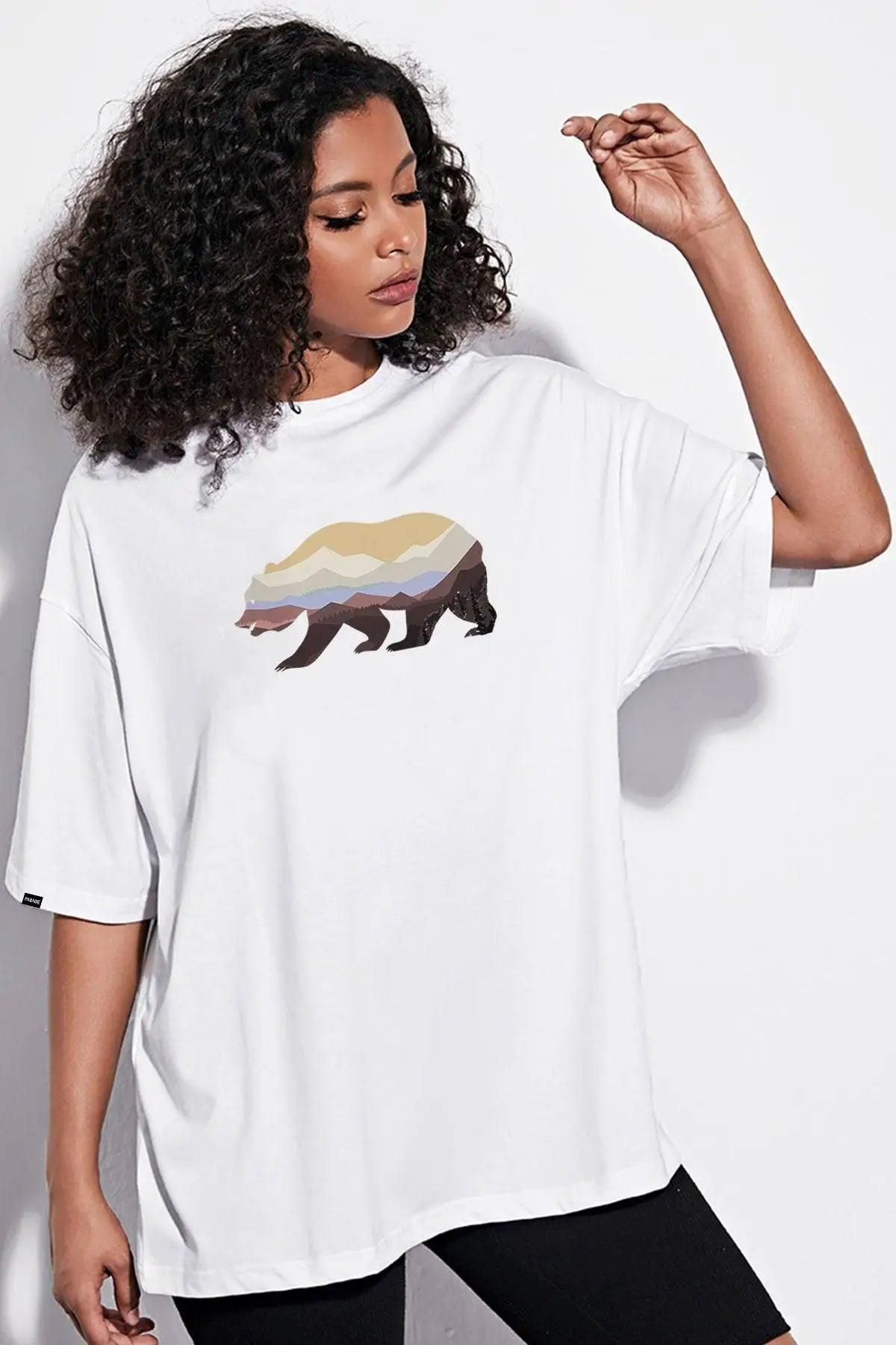 Colorful Bear Oversize Kadın Tişört PΛSΛGE