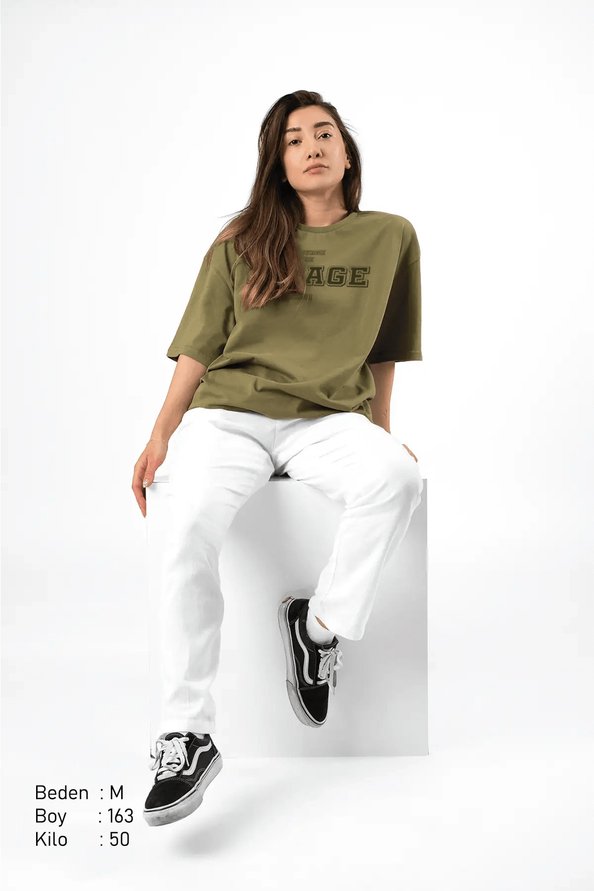 Vdp 1981 Haki Oversize Kadın Tişört PΛSΛGE