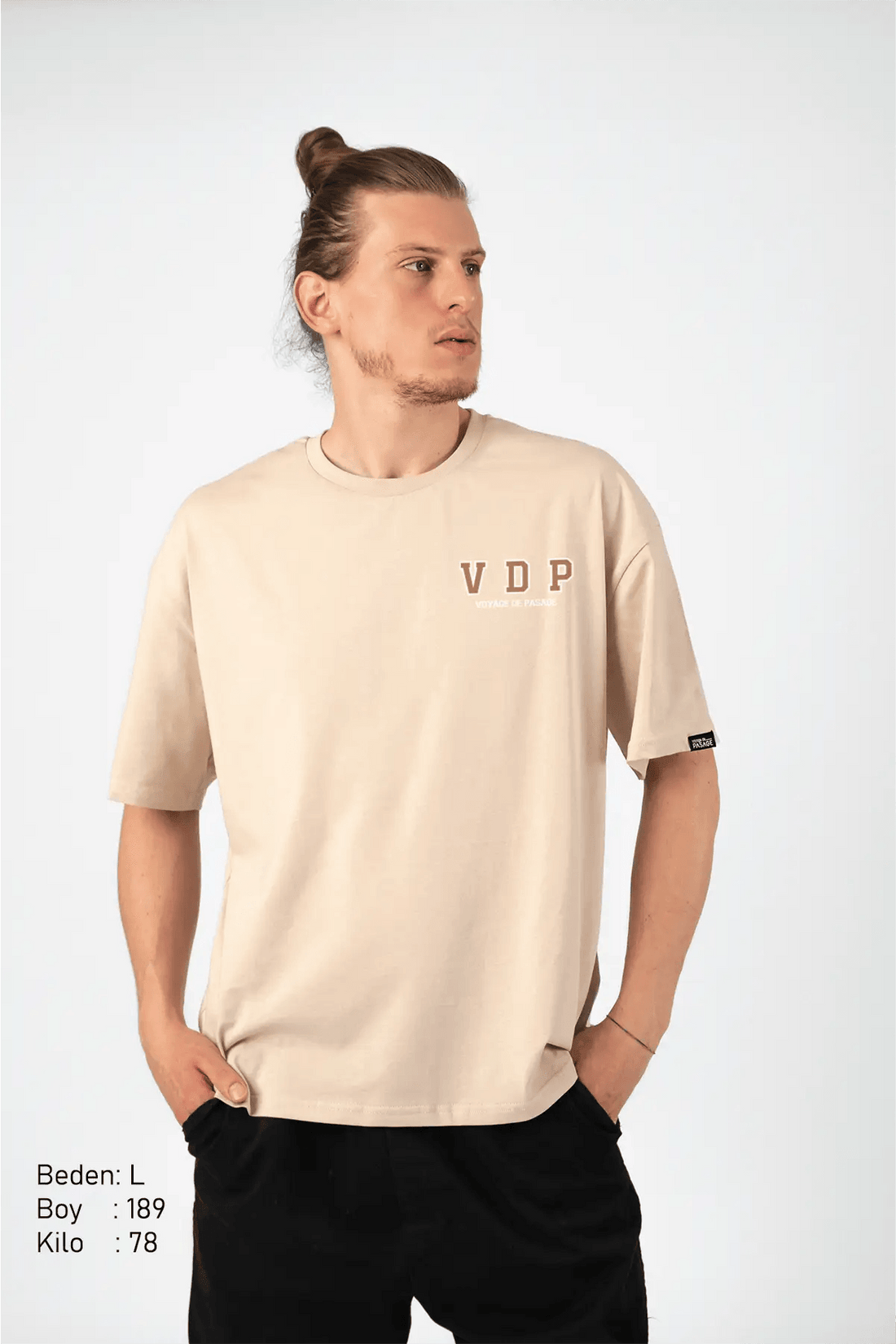 Vdp Bej Oversize Erkek Tişört PΛSΛGE