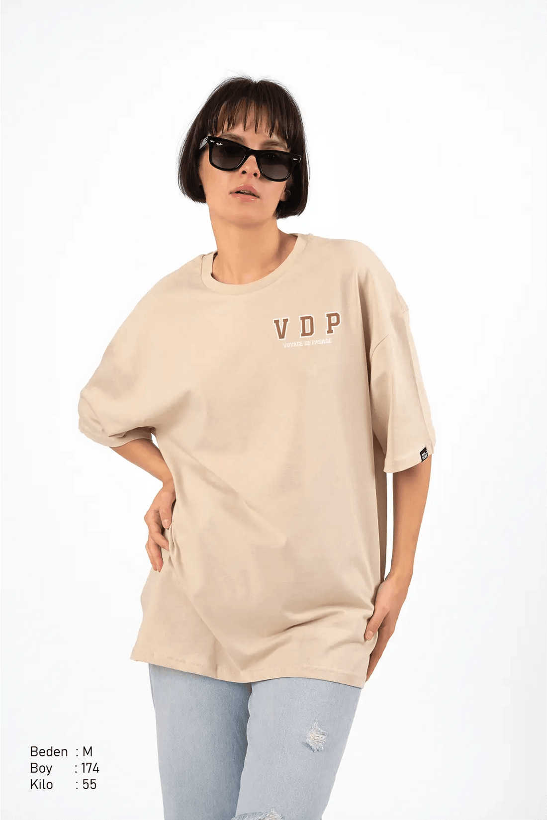 Vdp Bej Oversize Kadın Tişört PΛSΛGE