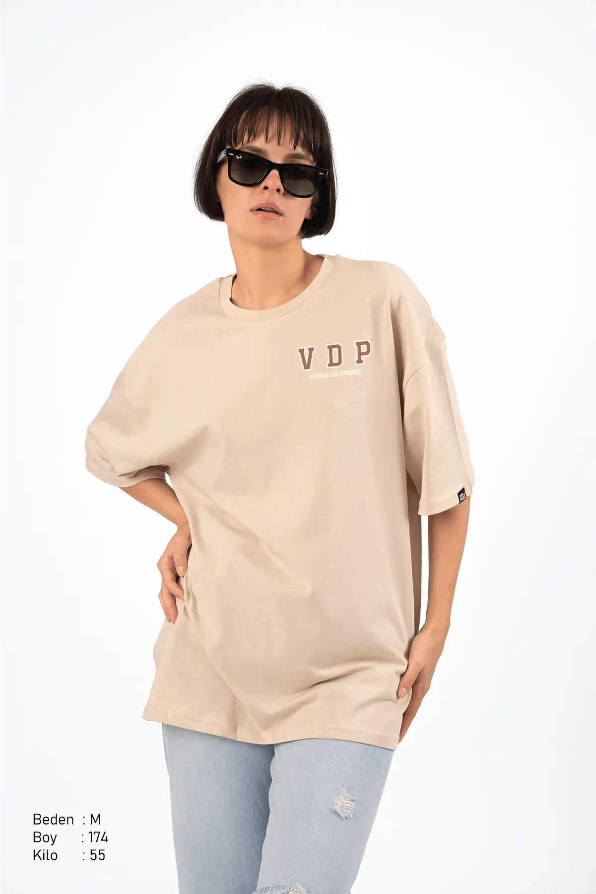 Vdp Bej Oversize Kadın Tişört PΛSΛGE