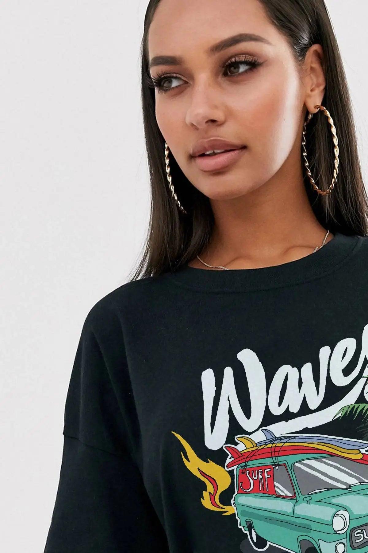 Waves Oversize Kadın Tişört PΛSΛGE