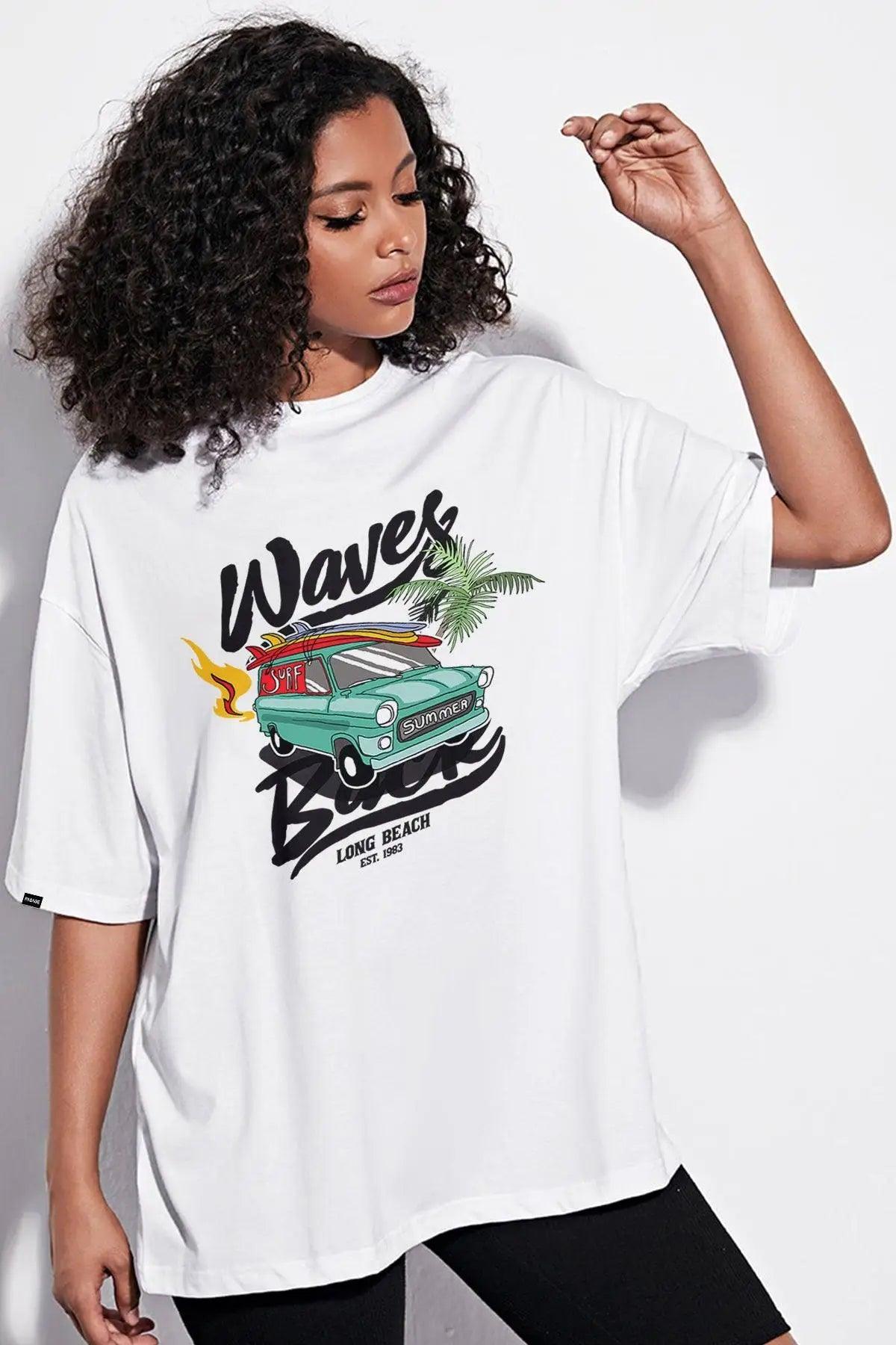 Waves Oversize Kadın Tişört PΛSΛGE