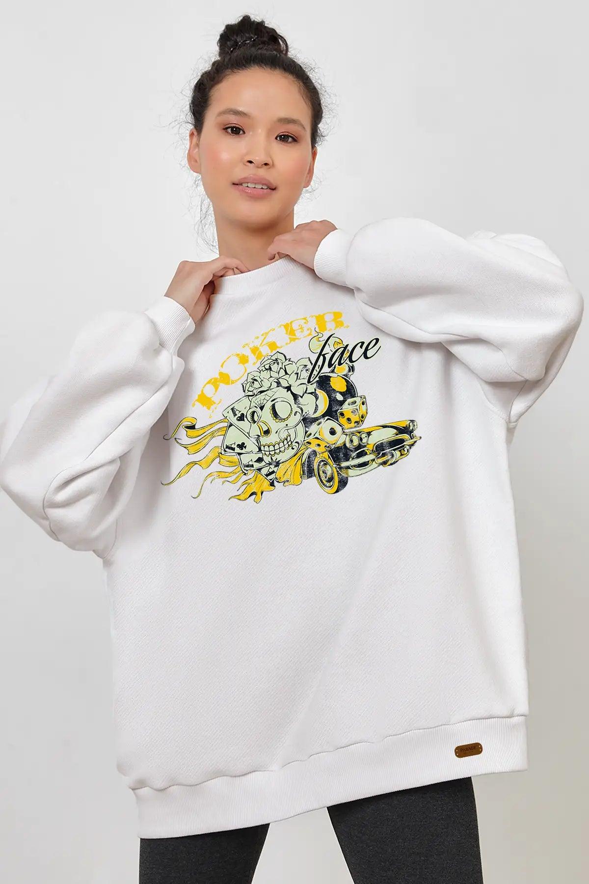 Poker Face Oversize Kadın Sweatshirt - PΛSΛGE