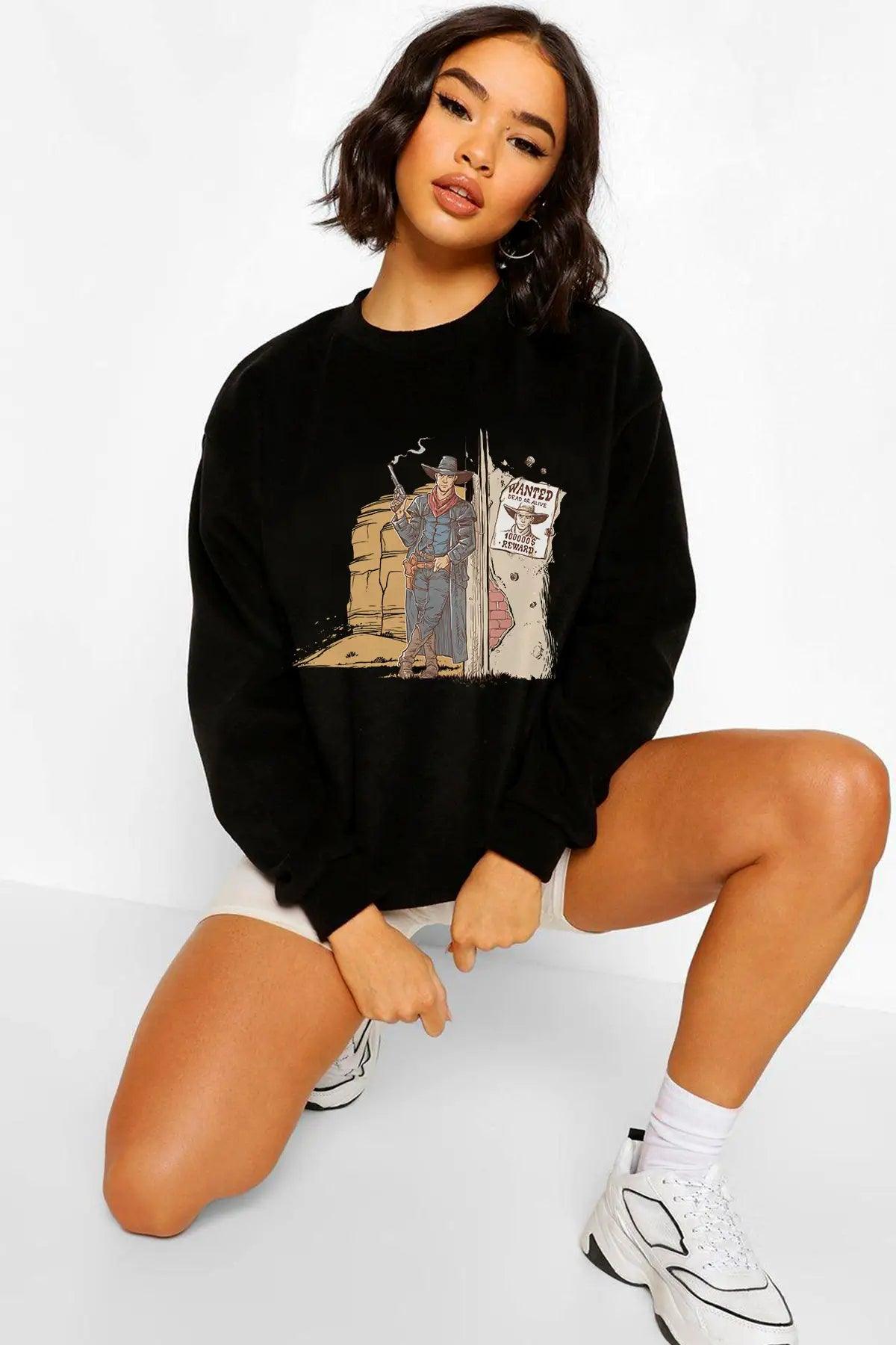 Wanted Cowboy Oversize Kadın Sweatshirt - PΛSΛGE
