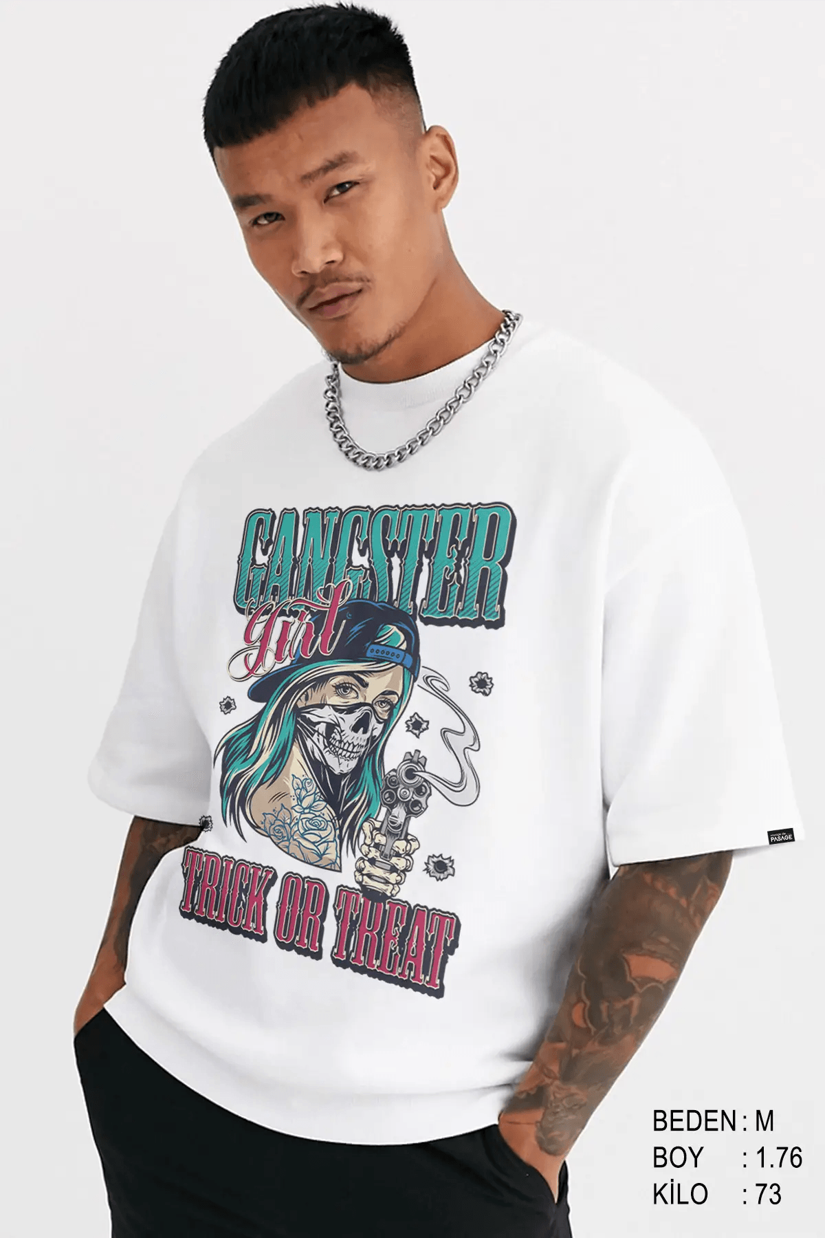 Gangster Girl Oversize Erkek Tişört - PΛSΛGE