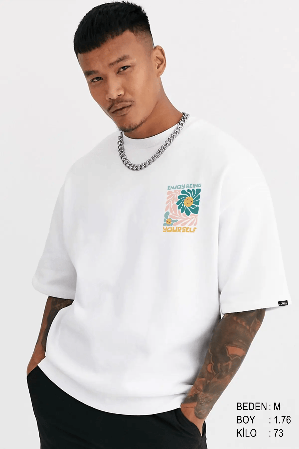 Enjoy Yourself Oversize Erkek Tişört - PΛSΛGE