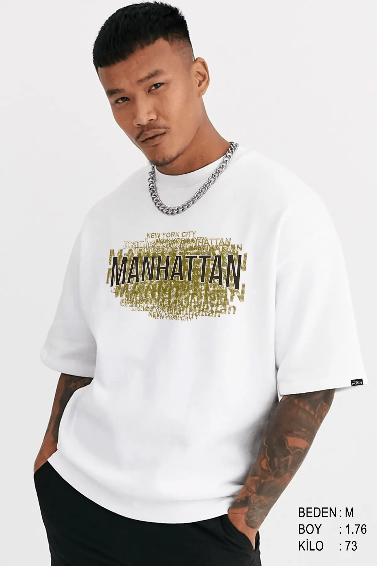 Manhattan City Oversize Erkek Tişört - PΛSΛGE