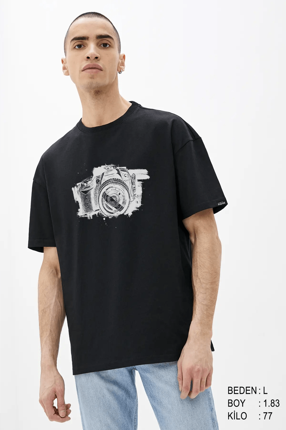 Vintage Camera Oversize Erkek Tişört - PΛSΛGE