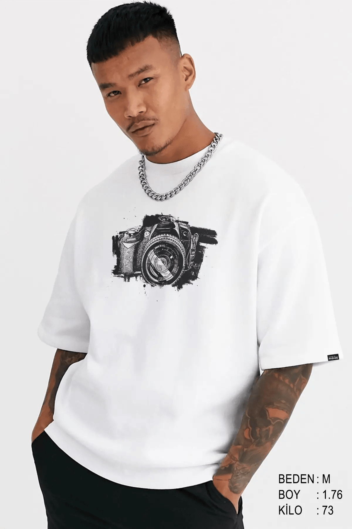 Vintage Camera Oversize Erkek Tişört - PΛSΛGE