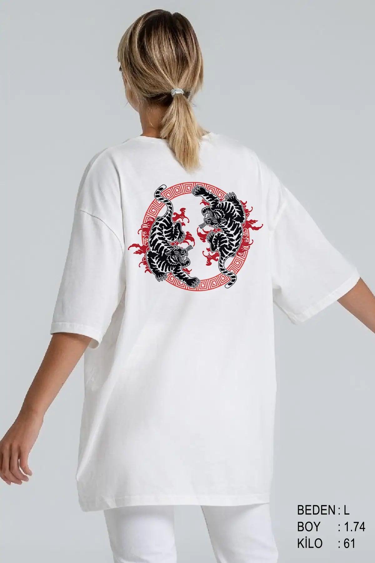 Twin Tiger Oversize Kadın Tişört - PΛSΛGE