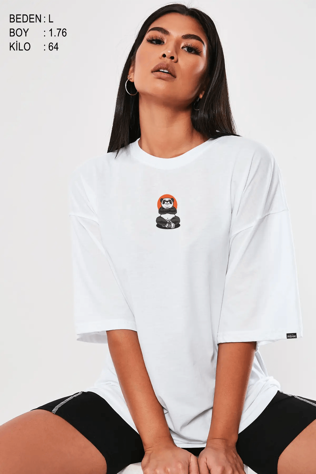 Yoga Panda Oversize Kadın Tişört - PΛSΛGE