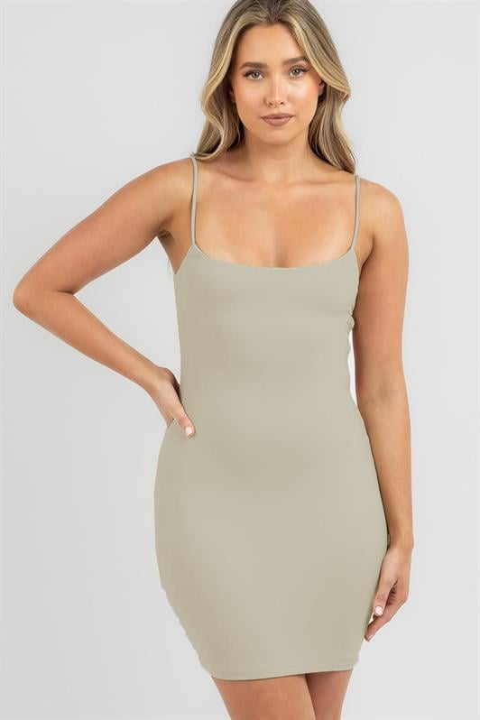 Bej  Askılı Mini Basic Kadın Elbise MG1711