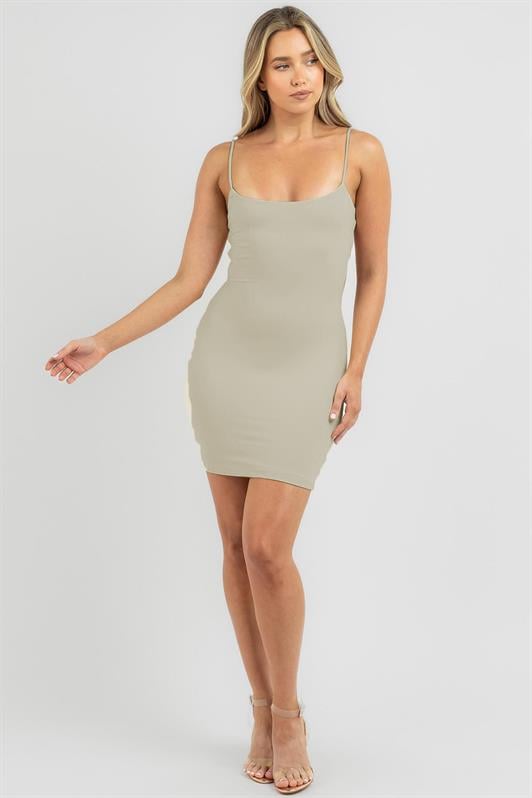 Bej  Askılı Mini Basic Kadın Elbise MG1711