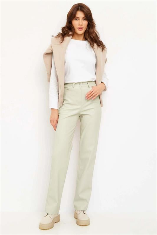 Bej Deri Basic Kadın Pantolon MG1316