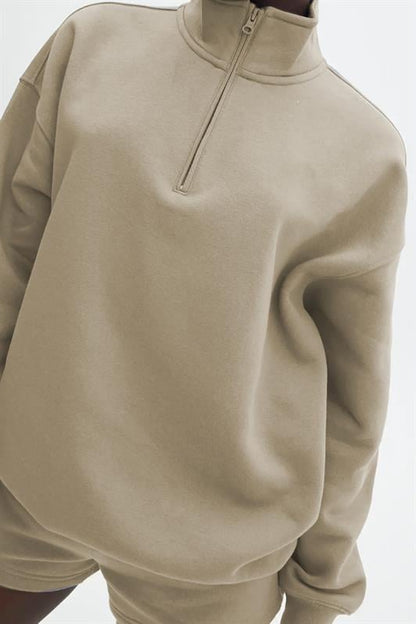 Bej Fermuar Detaylı Oversize Kadın Sweatshirt MG1933