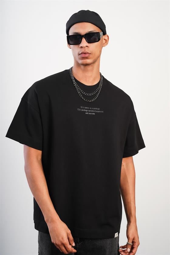 Bisiklet Yaka Önü Enjeksiyon Baskılı Oversize Kalıp Unisex Tshirt