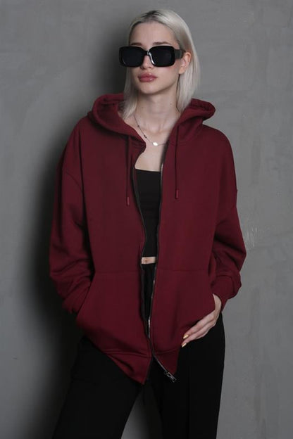 Bordo Kapüşonlu Basic Kadın Sweatshirt MG1900