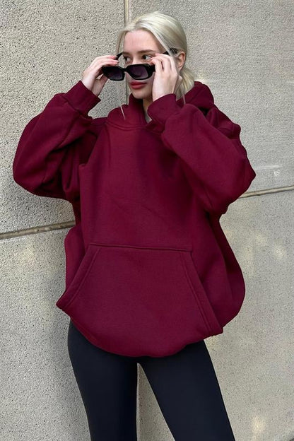 Bordo Kapüşonlu Şardonlu Oversize Sweatshirt MG1566