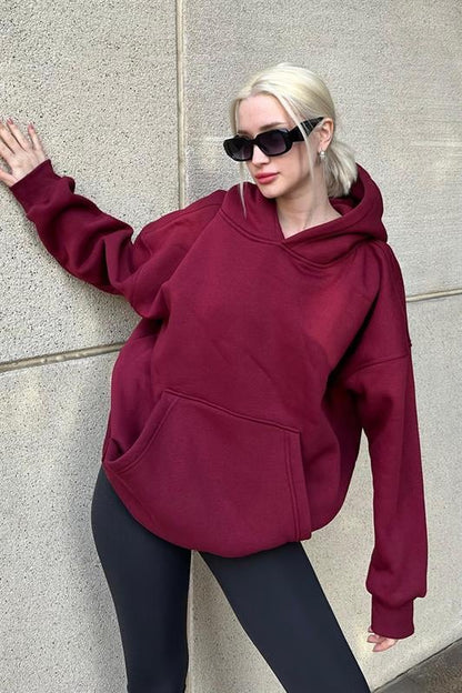 Bordo Kapüşonlu Şardonlu Oversize Sweatshirt MG1566