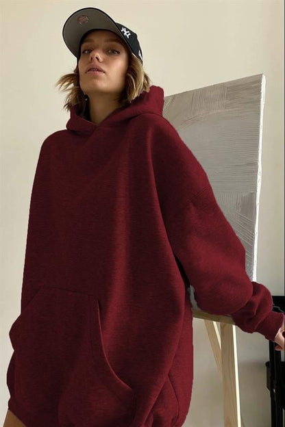 Bordo Kapüşonlu Şardonlu Oversize Sweatshirt MG1566